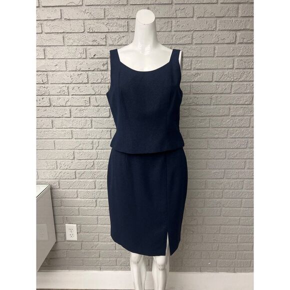 Le Suit Women Navy Sliver Shimmer Crepe 3 PCS Tank Skirt Jacket Suit Size 8P - Picture 3 of 15